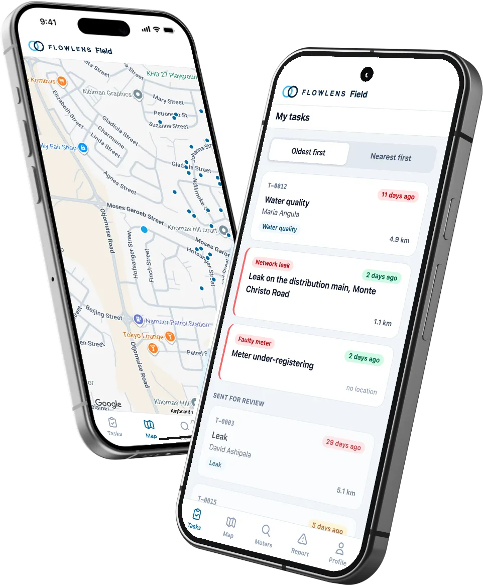 InField app: job map and a technician's task list